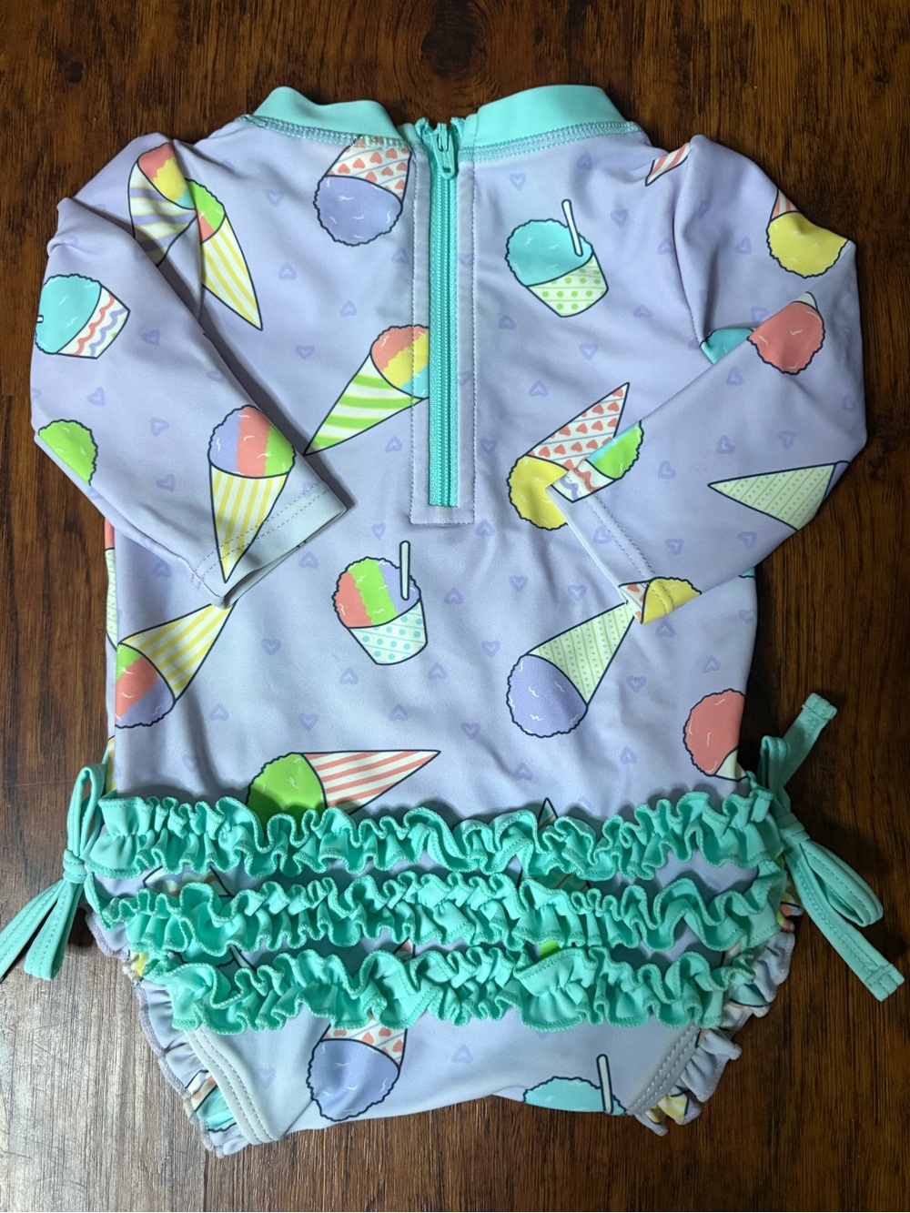 Kids Long-Sleeve Ruffle One-Piece Swimsuit - Pastel Ice Cream Print